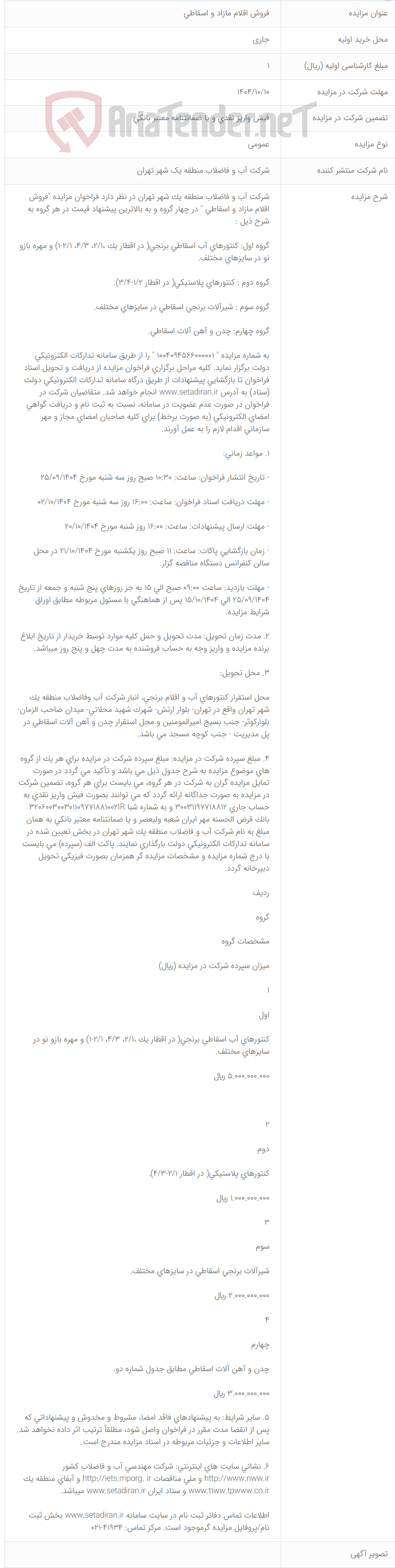 تصویر کوچک آگهی فروش اقلام مازاد و اسقاطی