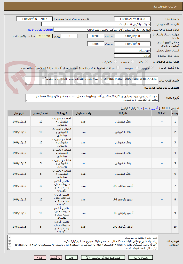 تصویر کوچک آگهی STOPPING PLUGS, ADAPTORS & REDUCERS *صرفا تامین کنندگان بومی (آبادان و خرمشهر)*