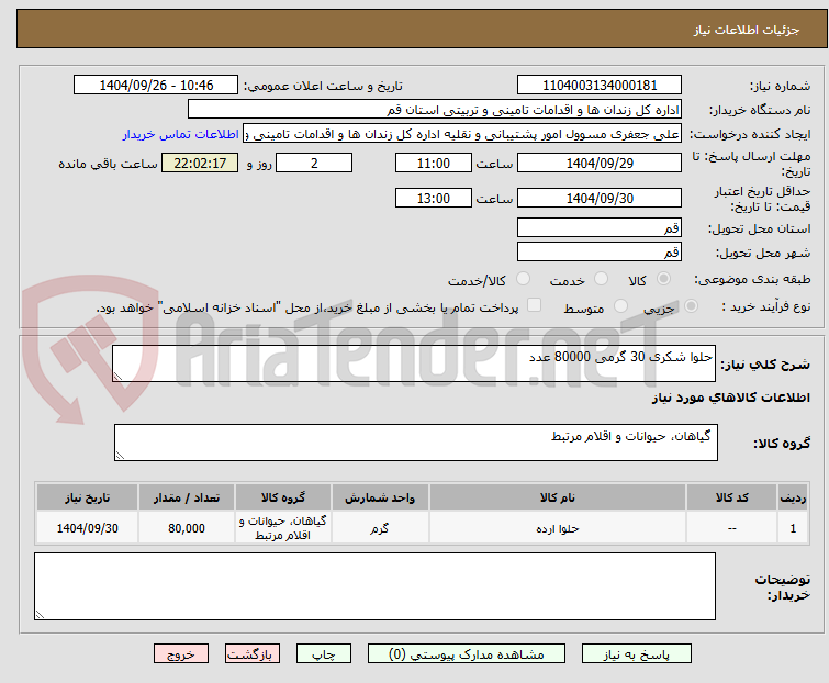 تصویر کوچک آگهی حلوا شکری 30 گرمی 80000 عدد