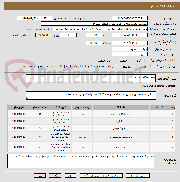 تصویر کوچک آگهی کمد بایگانی / میز