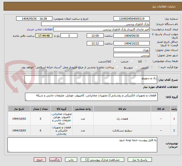 تصویر کوچک آگهی رک و سوییچ