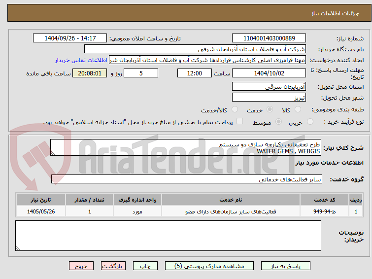 تصویر کوچک آگهی طرح تحقیقاتی یکپارچه سازی دو سیستم
WATER GEMS , WEBGIS