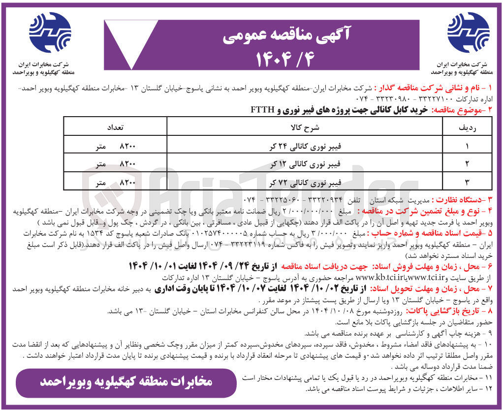 تصویر کوچک آگهی فیبر نوری کانالی ۱۲ کر 
