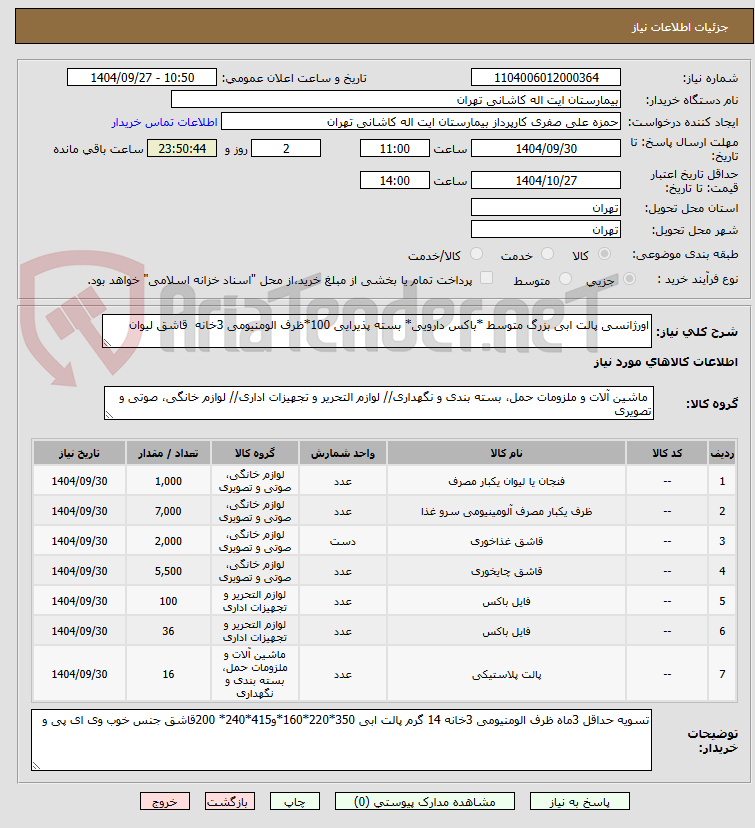 تصویر کوچک آگهی اورژانسی پالت ابی بزرگ متوسط *باکس دارویی* بسته پذیرایی 100*ظرف الومنیومی 3خانه  قاشق لیوان 
