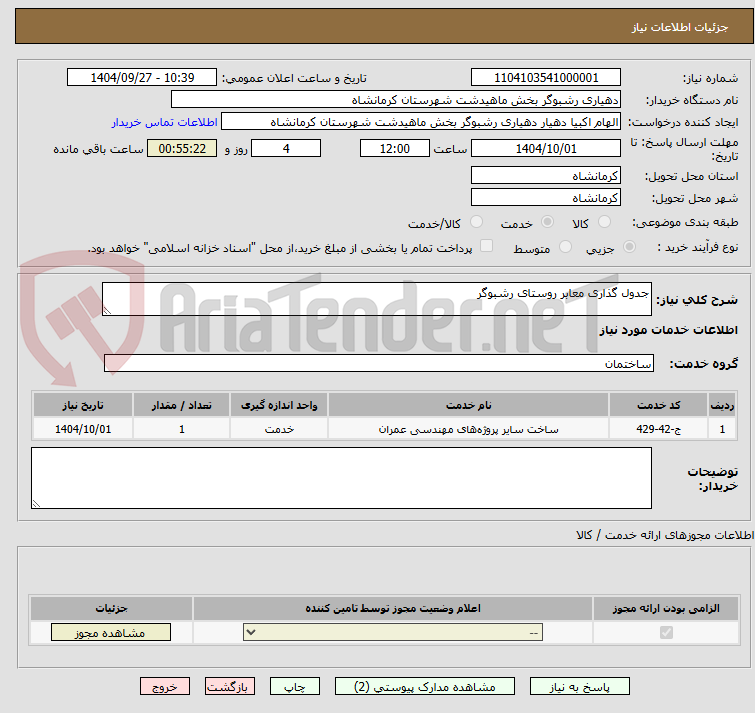 تصویر کوچک آگهی جدول گذاری معابر روستای رشبوگر