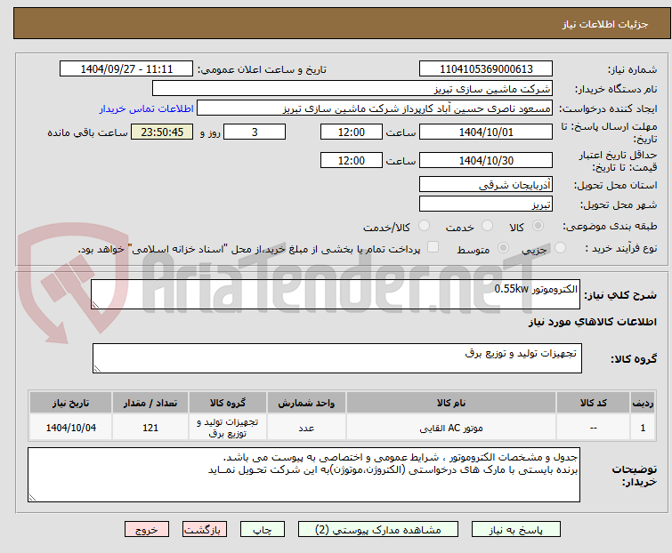 تصویر کوچک آگهی الکتروموتور 0.55kw