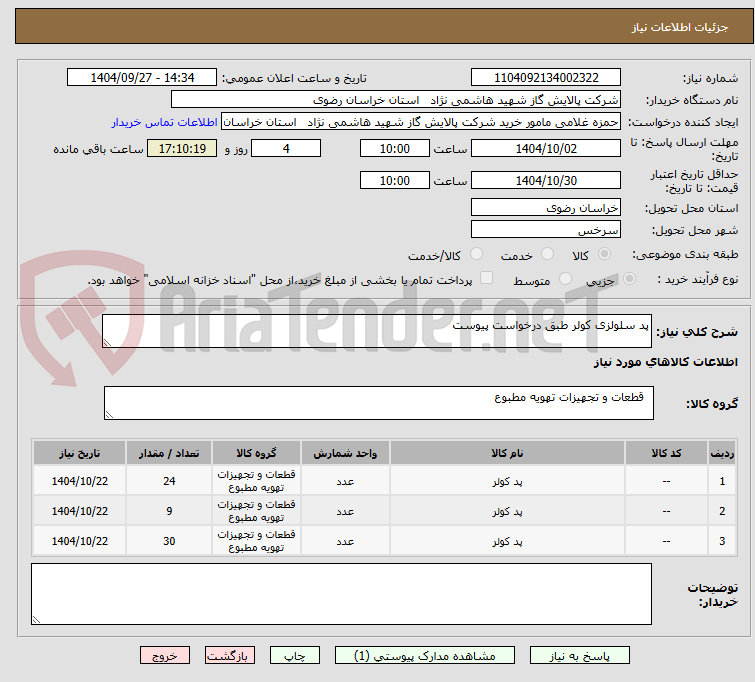 تصویر کوچک آگهی پد سلولزی کولر طبق درخواست پیوست