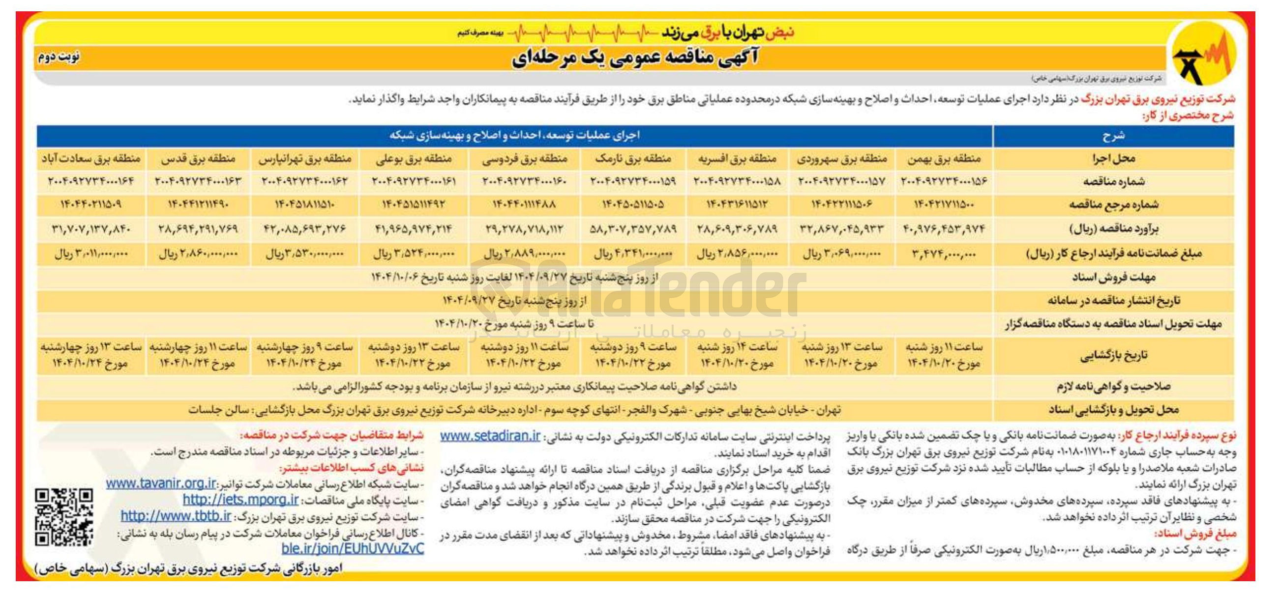 تصویر کوچک آگهی اجرای عملیات توسعه احداث و اصلاح و بهینه سازی شبکه 