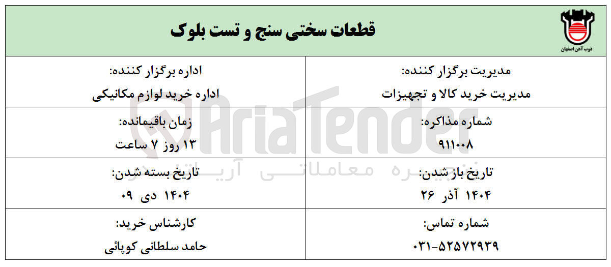 تصویر کوچک آگهی قطعات سختی سنج و تست بلوک