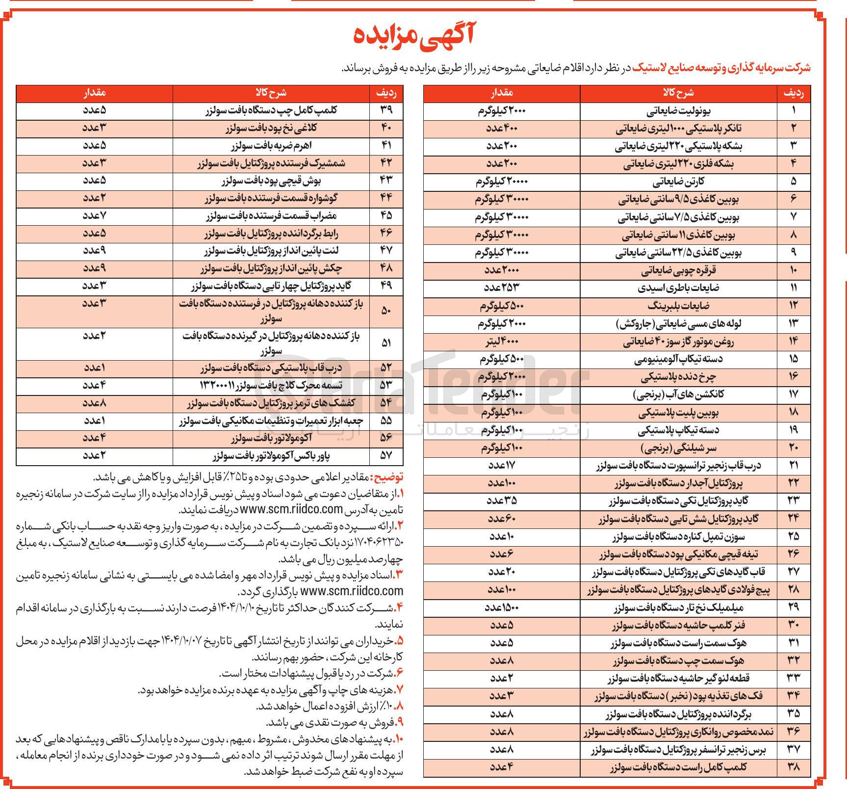 تصویر کوچک آگهی فروش اقلام ضایعاتی