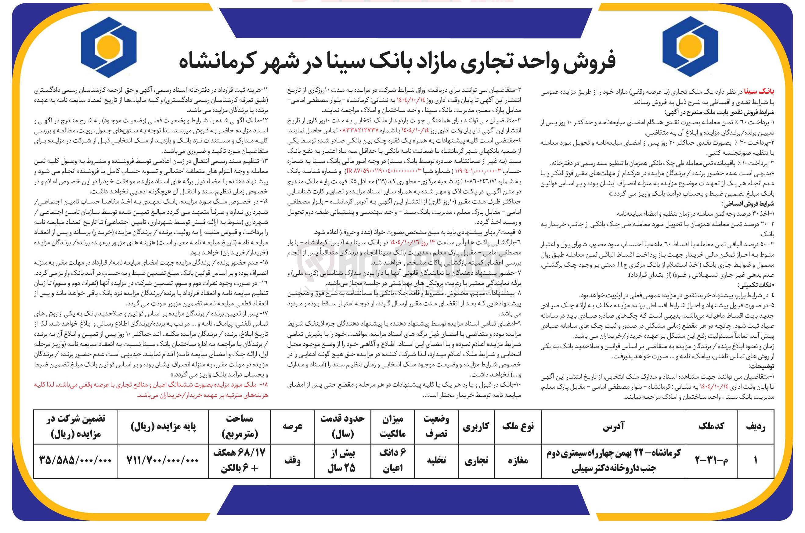تصویر کوچک آگهی فروش واحد تجاری