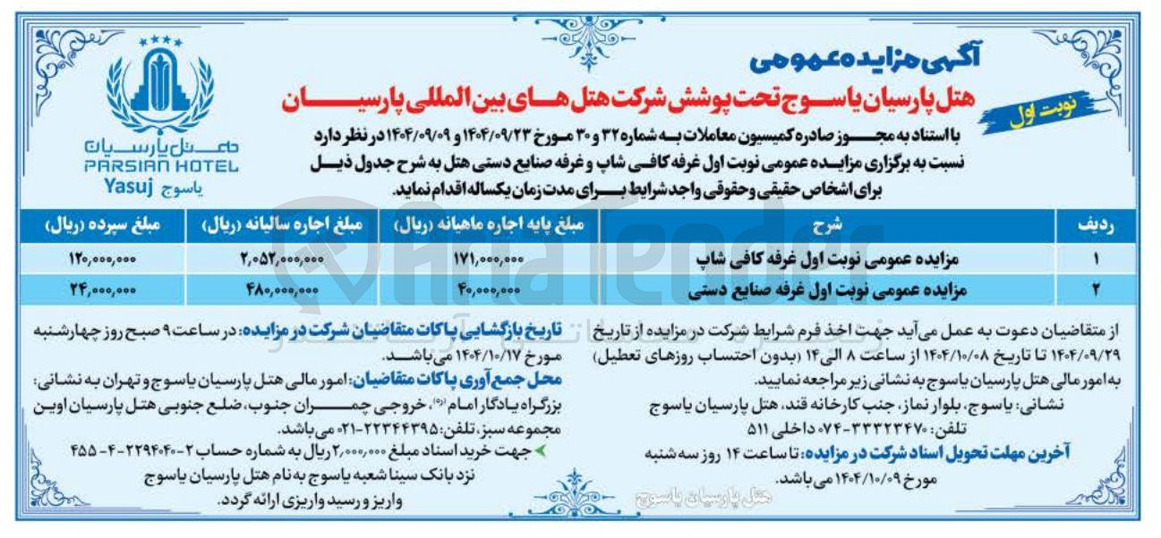 تصویر کوچک آگهی اجاره غرفه کافی شاپ و غرفه صنایع دستی هتل