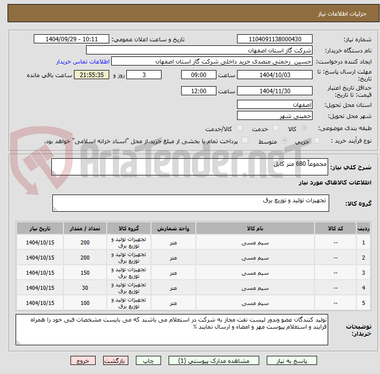 تصویر کوچک آگهی مجموعاً 680 متر کابل