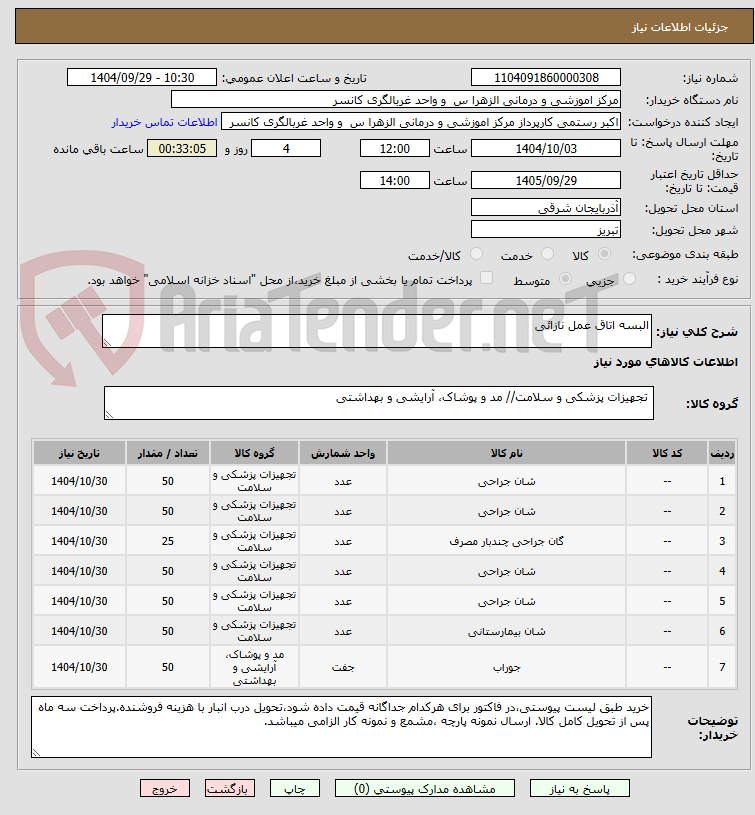 تصویر کوچک آگهی البسه اتاق عمل نازائی