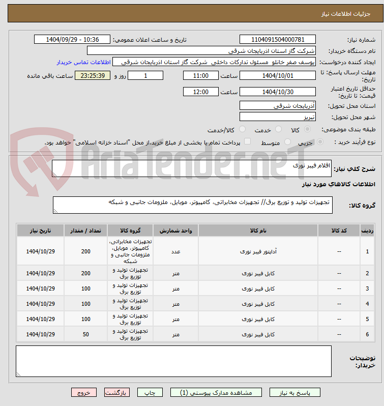 تصویر کوچک آگهی اقلام فیبر نوری