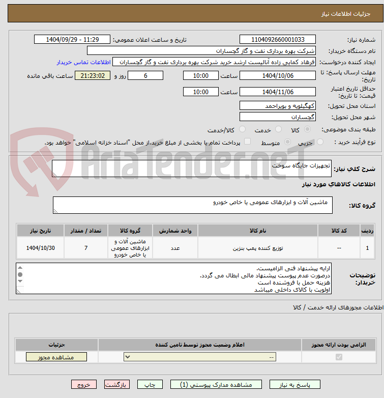 تصویر کوچک آگهی تجهیزات جایگاه سوخت