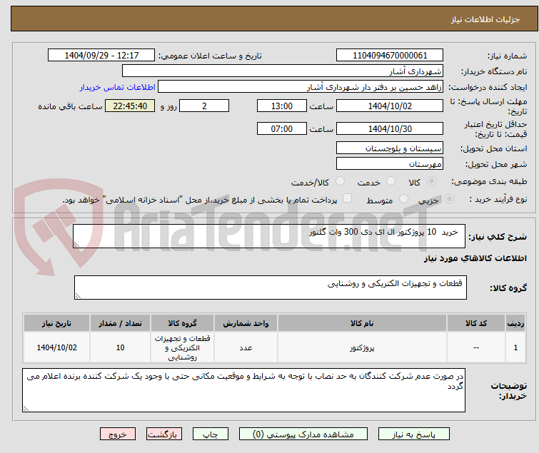 تصویر کوچک آگهی خرید 10 پروژکتور ال ای دی 300 وات گلنور