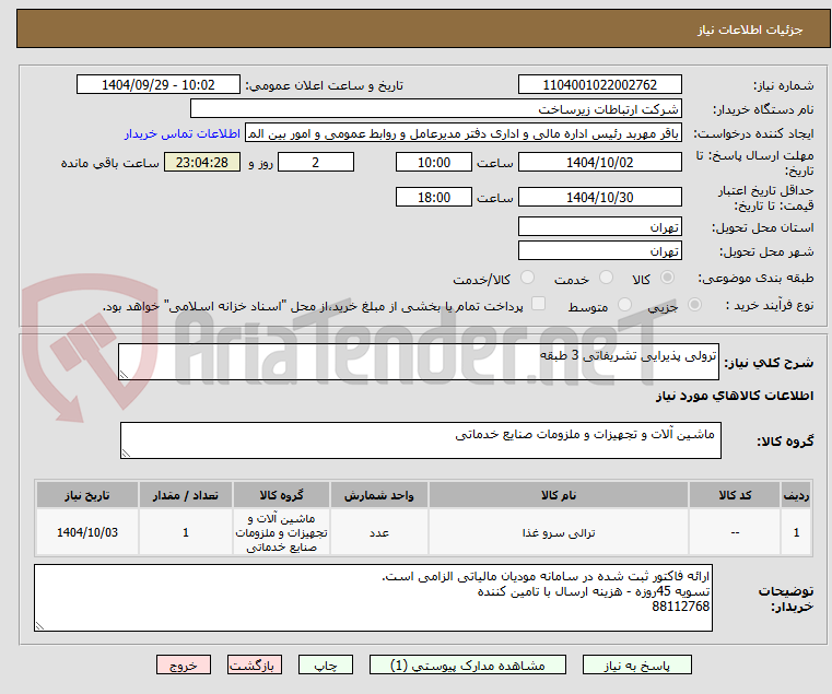 تصویر کوچک آگهی ترولی پذیرایی تشریفاتی 3 طبقه
