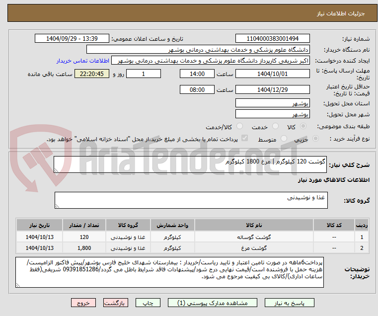 تصویر کوچک آگهی گوشت 120 کیلوگرم | مرغ 1800 کیلوگرم