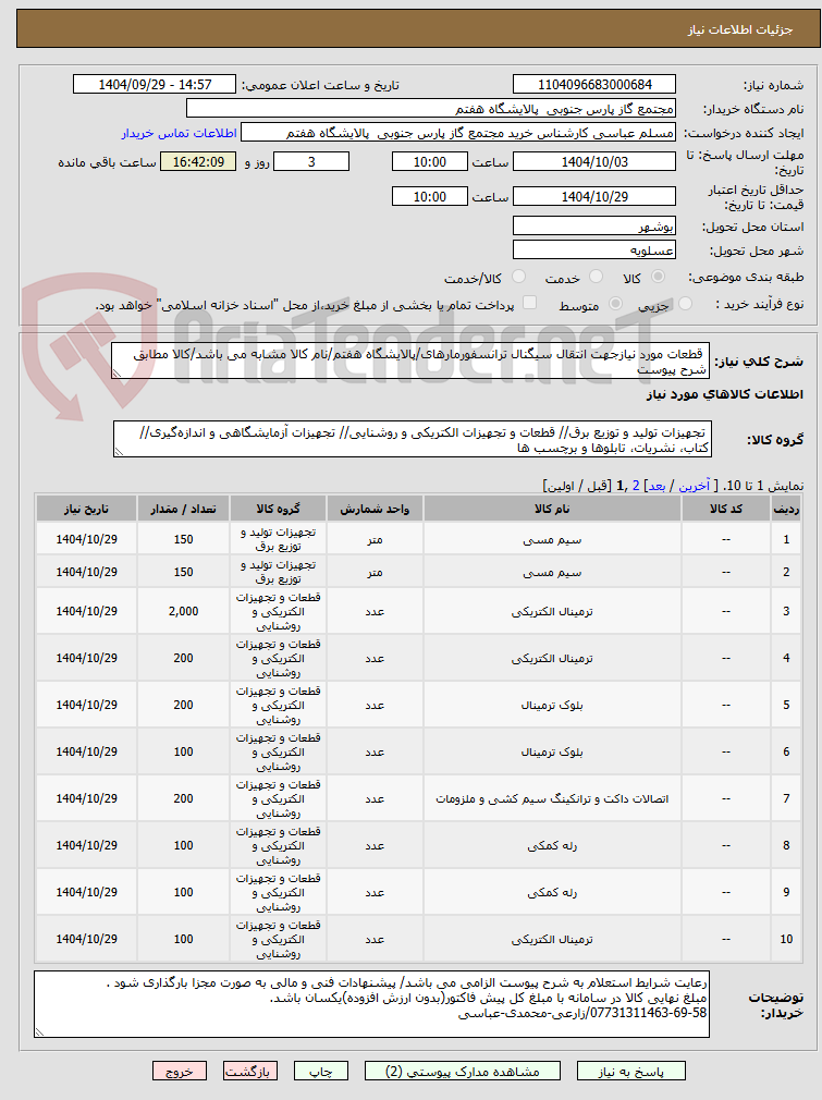 تصویر کوچک آگهی  قطعات مورد نیازجهت انتقال سیگنال ترانسفورمارهای/پالایشگاه هفتم/نام کالا مشابه می باشد/کالا مطابق شرح پیوست
