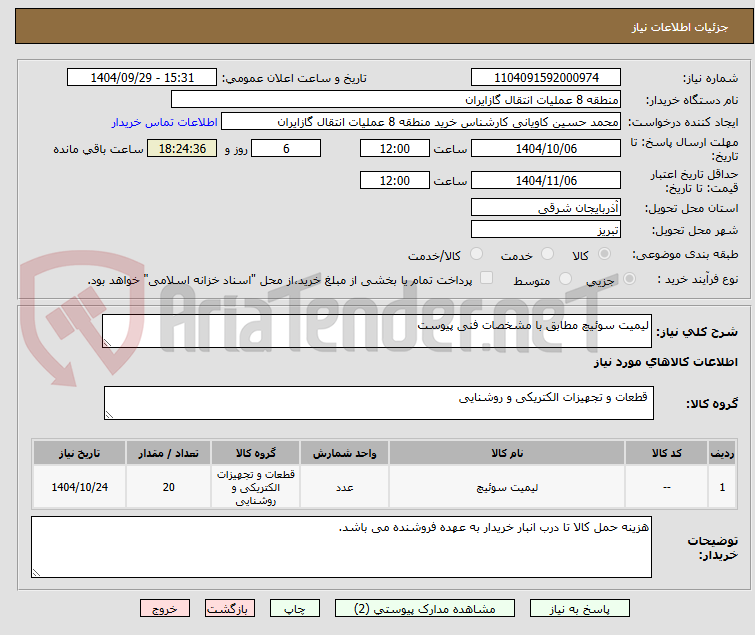 تصویر کوچک آگهی لیمیت سوئیچ مطابق با مشخصات فنی پیوست