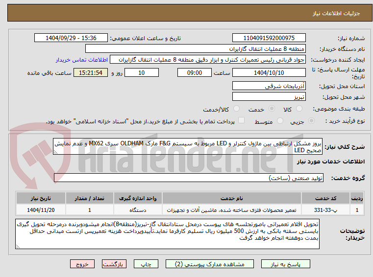 تصویر کوچک آگهی بروز مشکل ارتباطی بین ماژول کنترلر و LED مربوط به سیستم F&G مارک OLDHAM سری MX62 و عدم نمایش صحیح LED