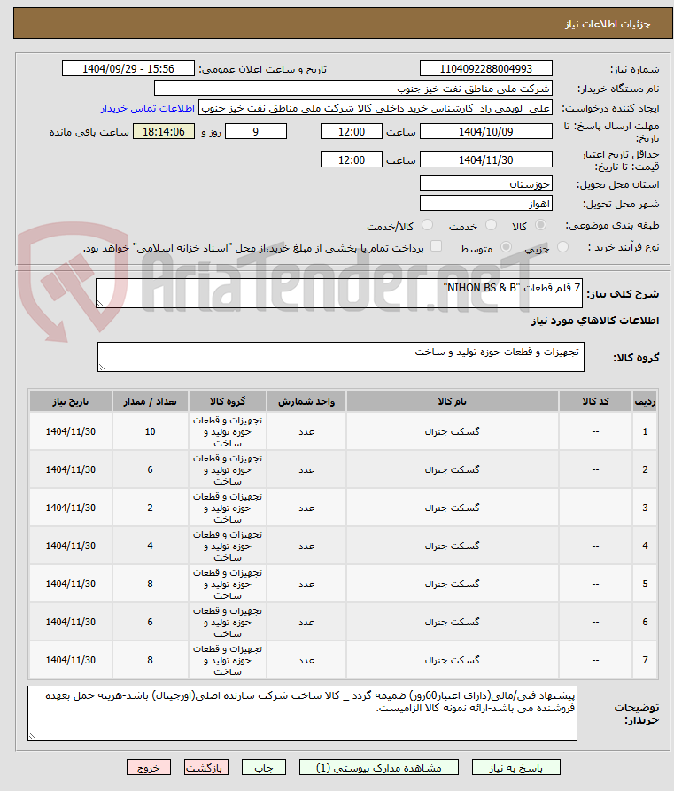 تصویر کوچک آگهی 7 قلم قطعات "NIHON BS & B"