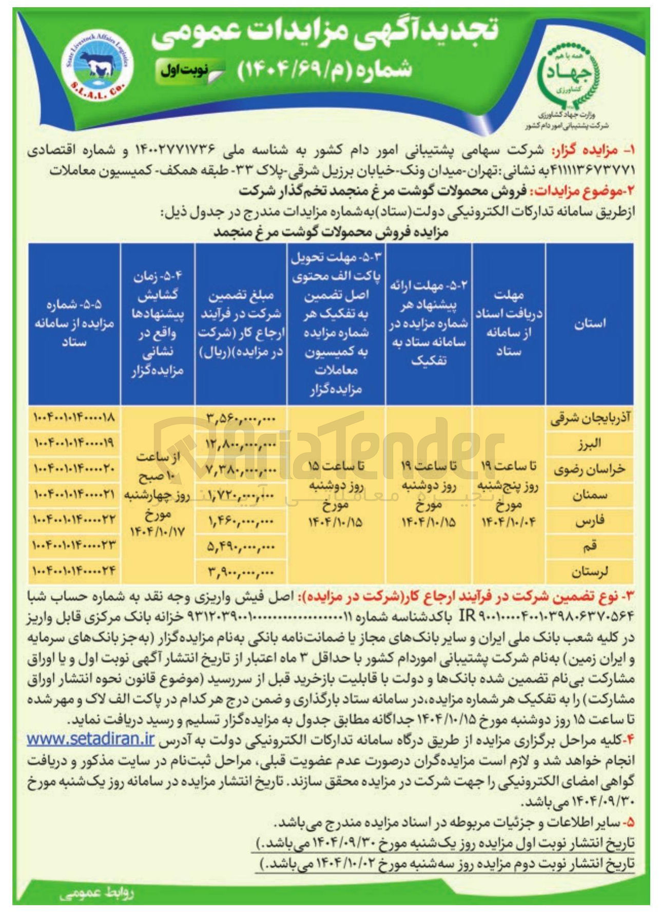 تصویر کوچک آگهی فروش محمولات گوشت مرغ منجمد تخم گذار شرکت 