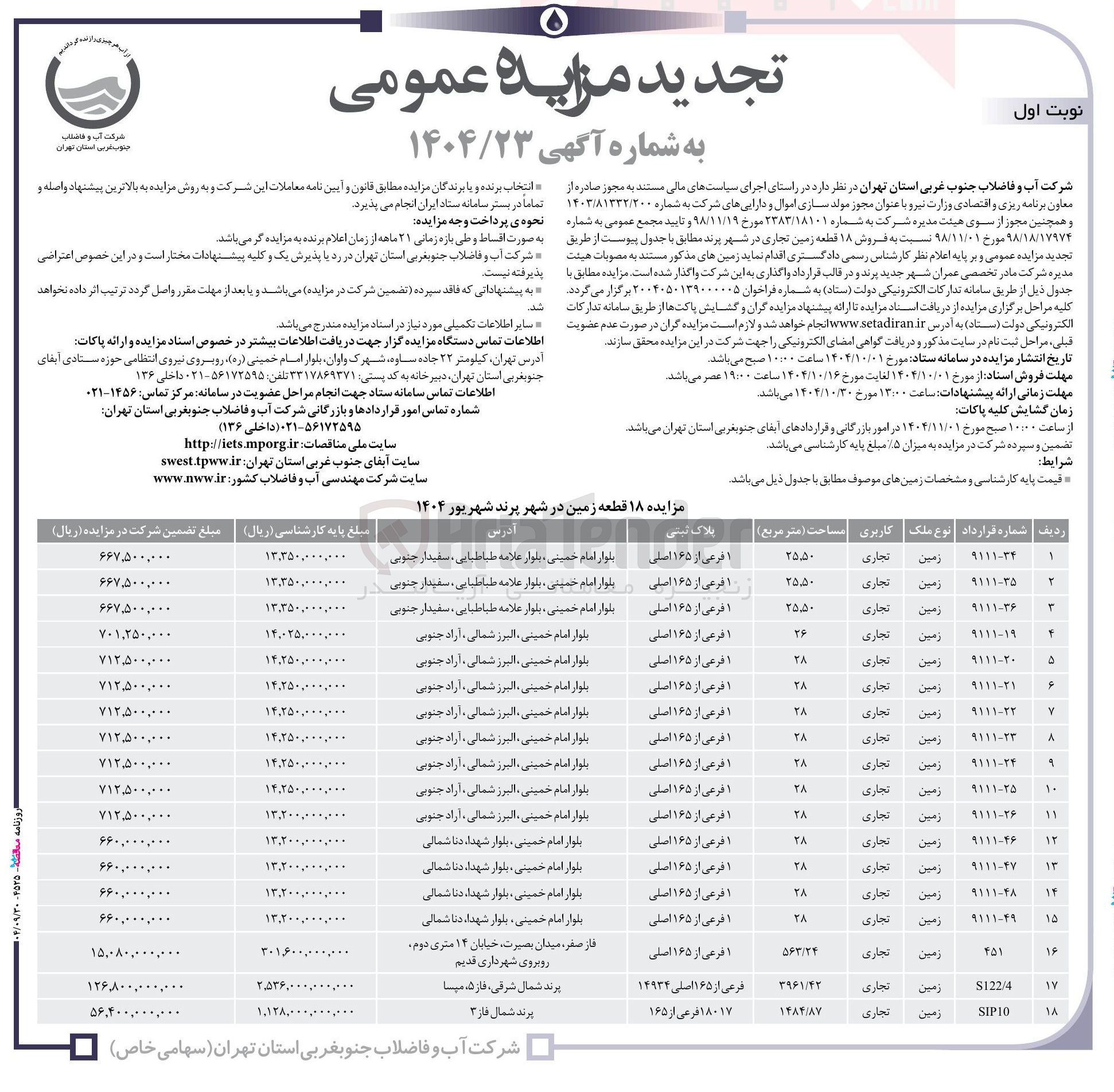 تصویر کوچک آگهی فروش ۱۸ قطعه زمین