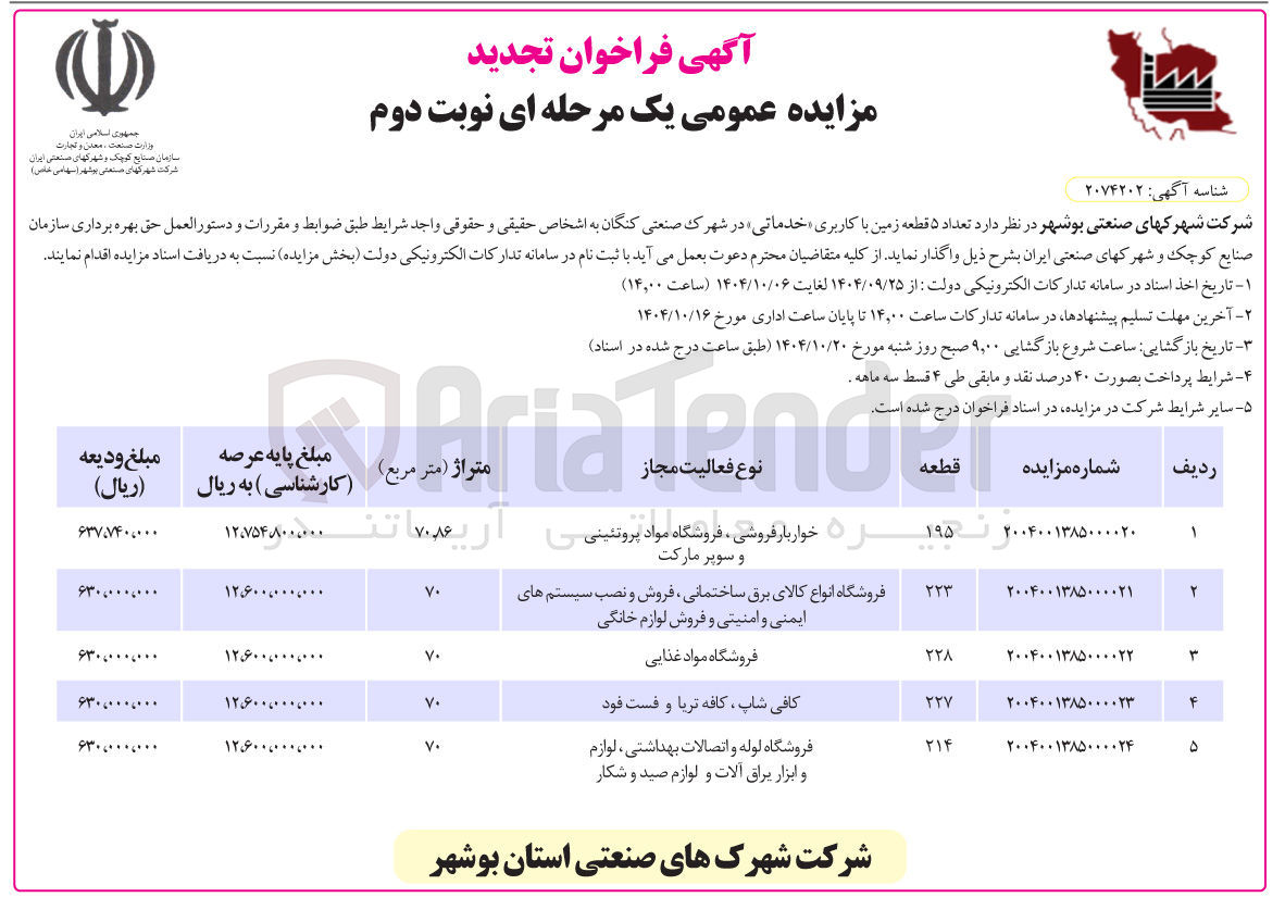 تصویر کوچک آگهی تعداد ۵ قطعه زمین با کاربری خدماتی 