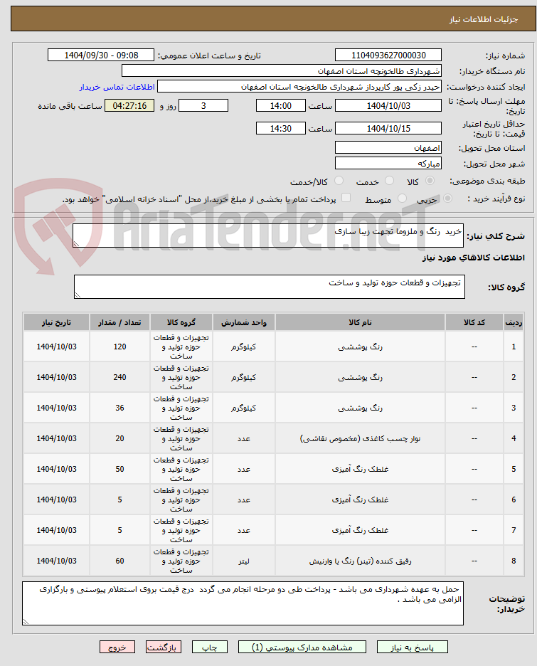تصویر کوچک آگهی خرید  رنگ و ملزوما تجهت زیبا سازی 