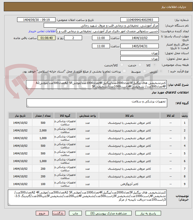 تصویر کوچک آگهی کتترتشخیصی های پیگتیل5Fتعداد2000عدد/پیگتیل4Fتعداد1000عدد/مولتیA2 5Fتعداد500عدد/مولتیA2 4Fتعداد500عدد/ تشخیصی4Fراست1000عدد/تشخیصی5F