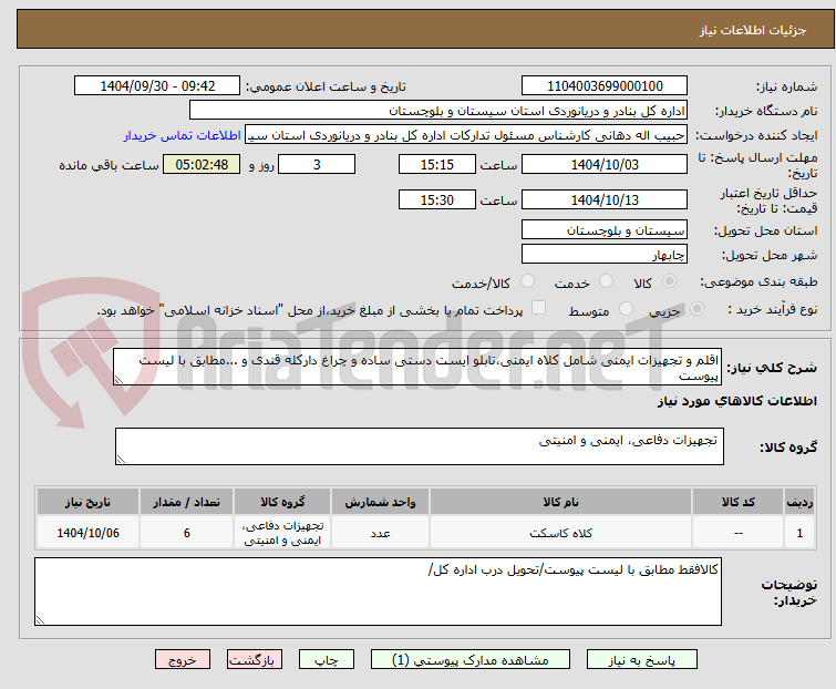 تصویر کوچک آگهی اقلم و تجهیزات ایمنی شامل کلاه ایمنی،تابلو ایست دستی ساده و چراغ دارکله قندی و ...مطابق با لیست پیوست