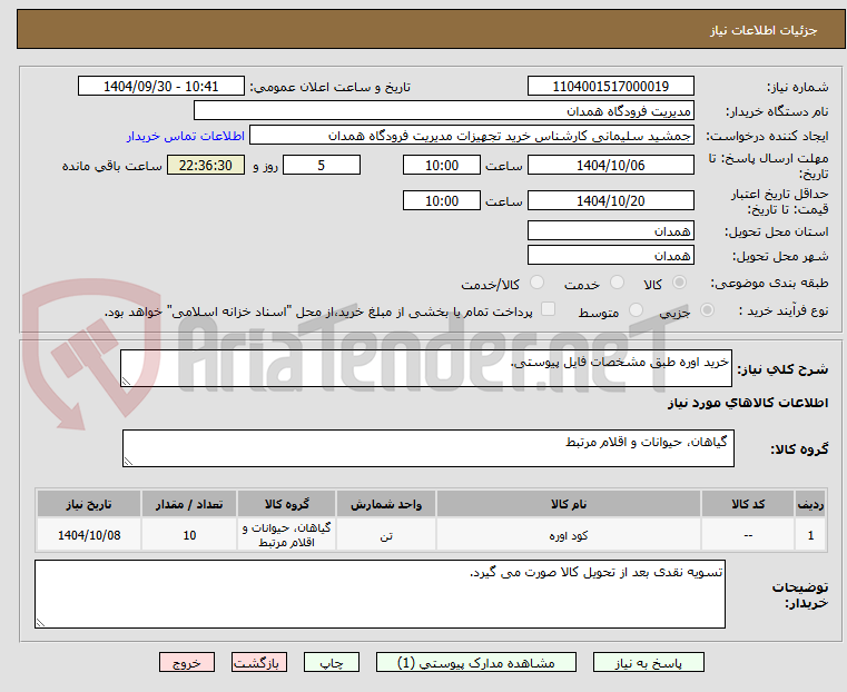 تصویر کوچک آگهی خرید اوره طبق مشخصات فایل پیوستی.