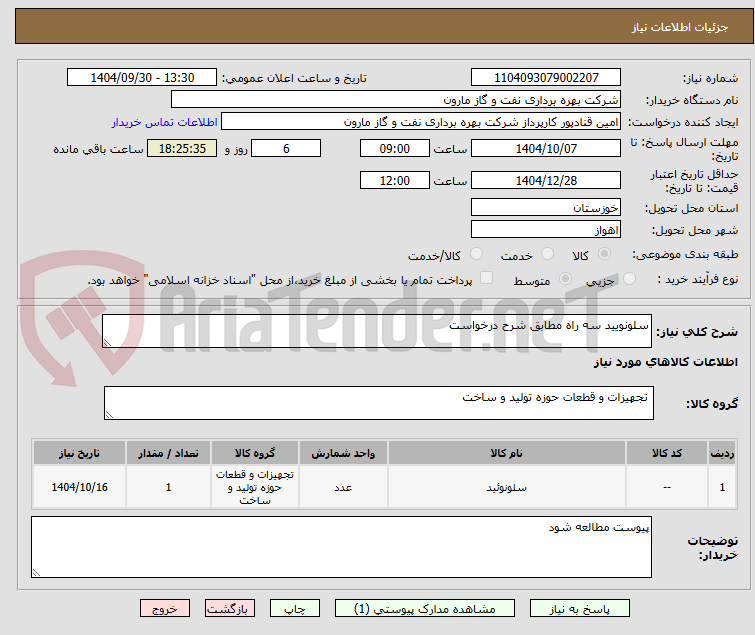 تصویر کوچک آگهی سلونویید سه راه مطابق شرح درخواست