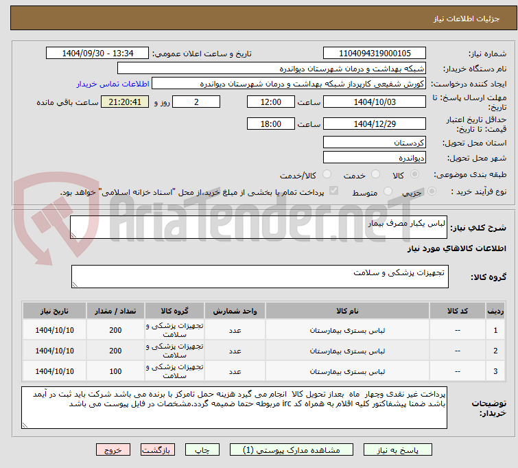 تصویر کوچک آگهی لباس یکبار مصرف بیمار
