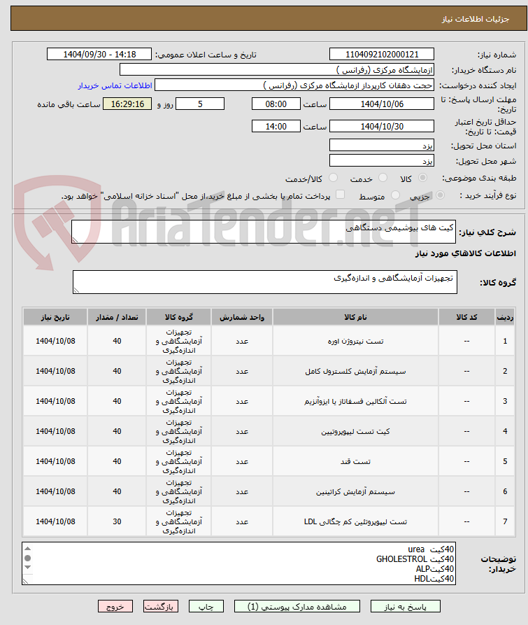 تصویر کوچک آگهی کیت های بیوشیمی دستگاهی
