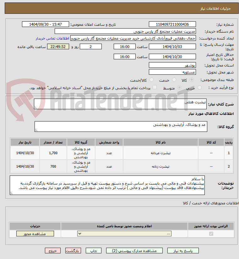 تصویر کوچک آگهی تیشرت هتلی