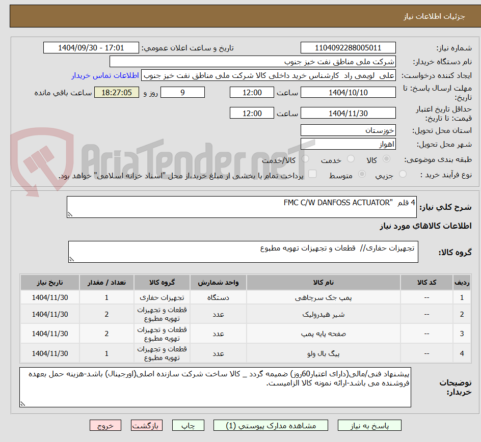 تصویر کوچک آگهی 4 قلم "FMC C/W DANFOSS ACTUATOR