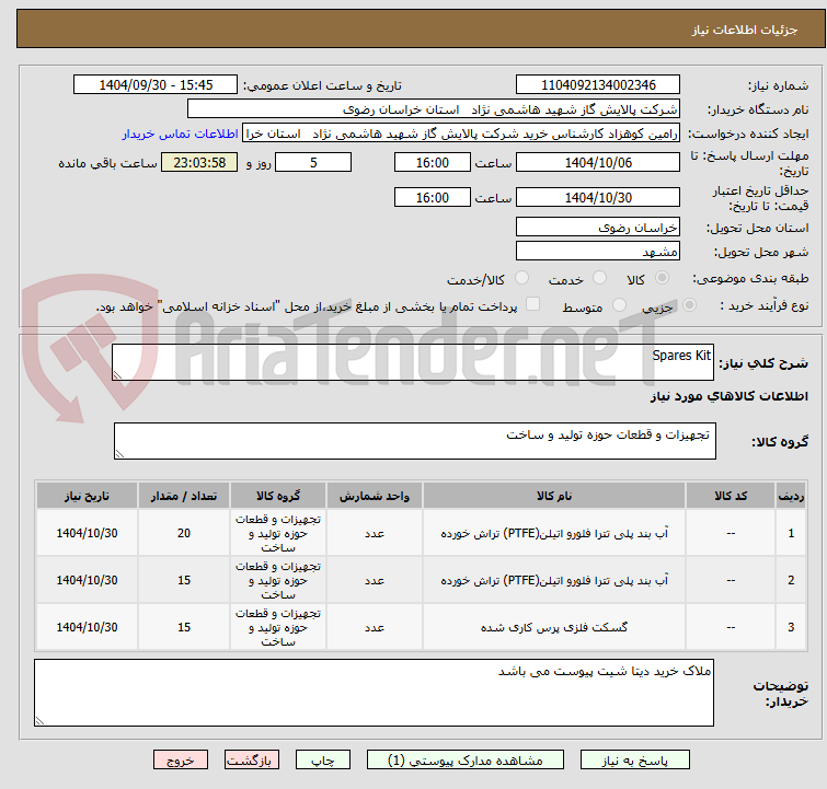 تصویر کوچک آگهی Spares Kit