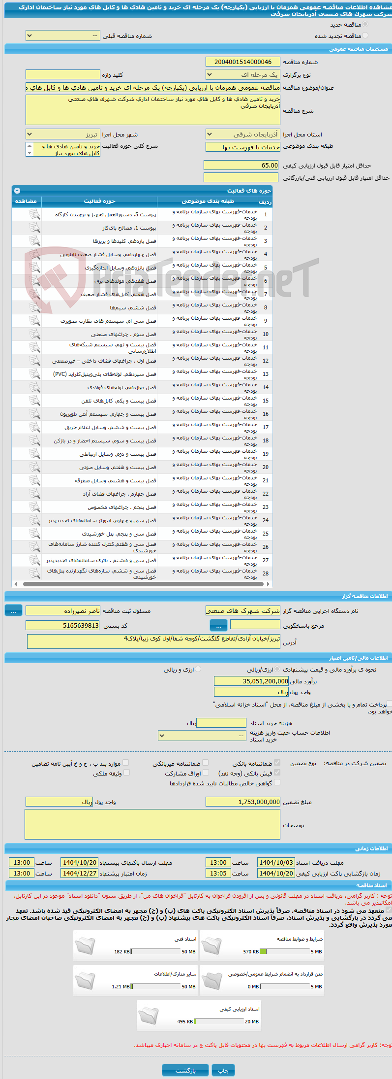 تصویر کوچک آگهی مناقصه عمومی همزمان با ارزیابی (یکپارچه) یک مرحله ای خرید و تامین هادی ها و کابل های مورد نیاز ساختمان اداری شرکت شهرک های صنعتی  آذربایجان شرقی