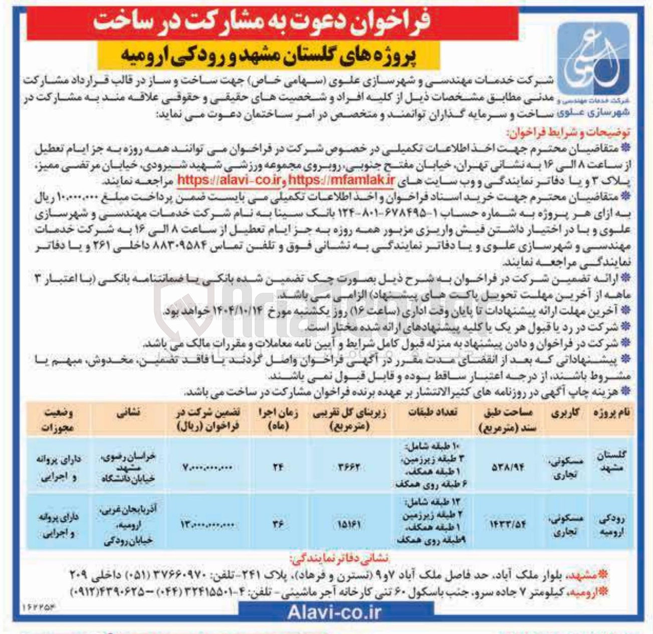 تصویر کوچک آگهی مشارکت در ساخت پروژه مسکونی تجاری