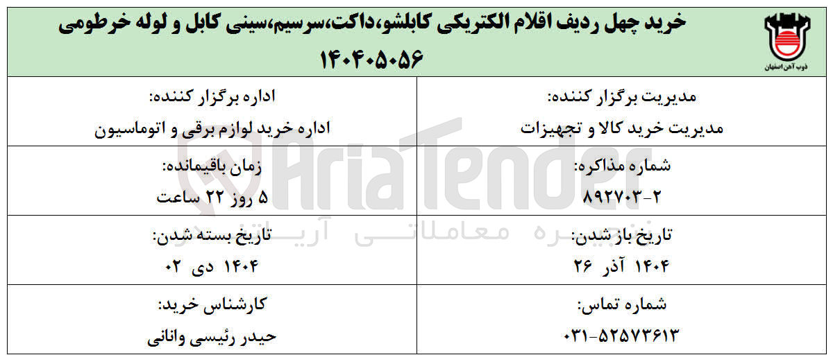 تصویر کوچک آگهی خرید چهل ردیف اقلام الکتریکی کابلشو داکت ، سرسیم ، سینی کابل و لوله خرطومی 