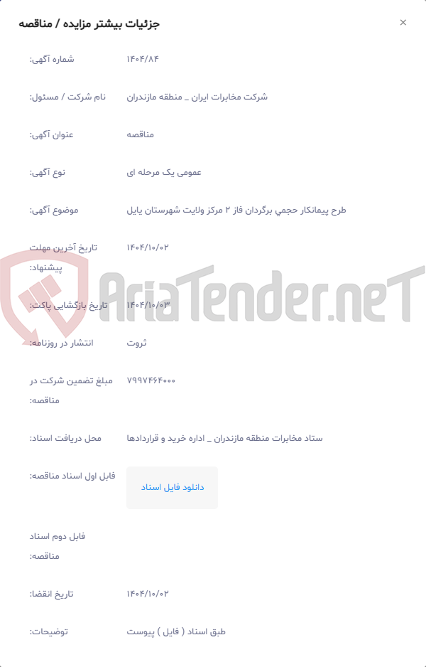 تصویر کوچک آگهی طرح پیمانکار حجمی برگردان فاز 2 مرکز ولایت شهرستان یایل