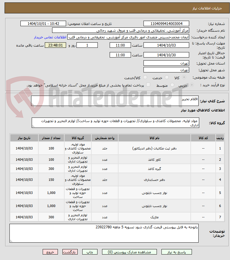 تصویر کوچک آگهی اقلام تحریر