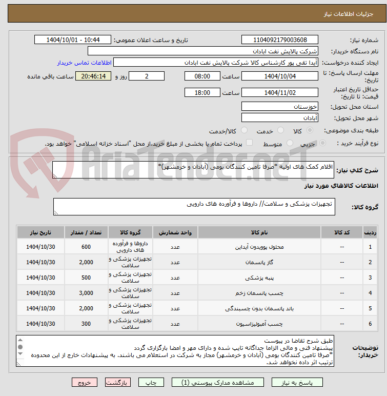 تصویر کوچک آگهی اقلام کمک های اولیه *صرفا تامین کنندگان بومی (آبادان و خرمشهر)*