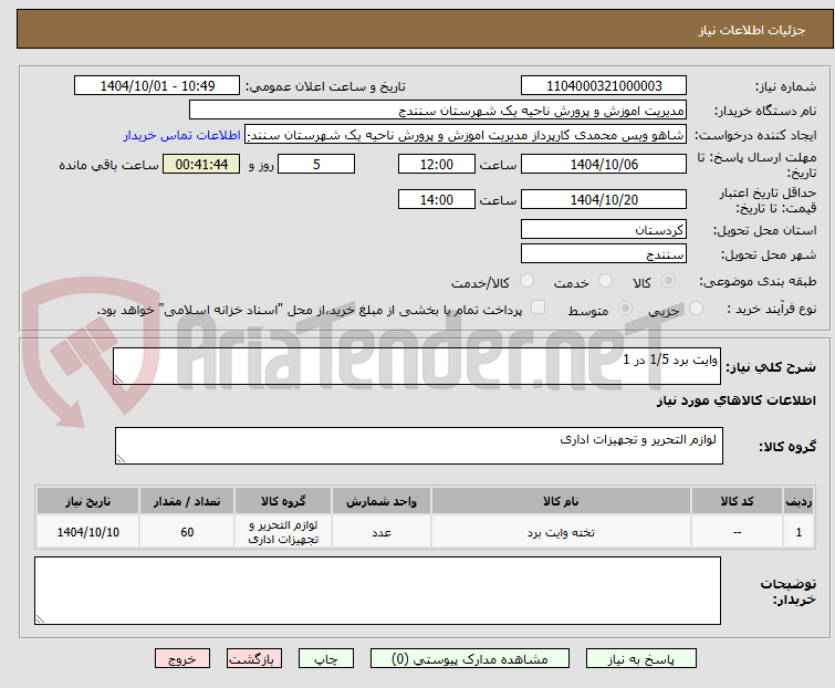 تصویر کوچک آگهی وایت برد 1/5 در 1