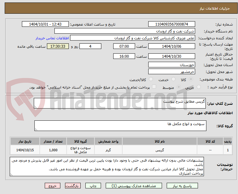 تصویر کوچک آگهی گریس مطابق شرح پیوست