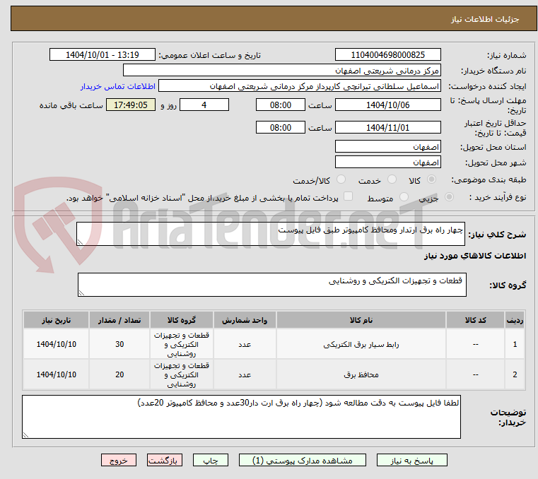 تصویر کوچک آگهی چهار راه برق ارتدار ومحافظ کامپیوتر طبق فایل پیوست