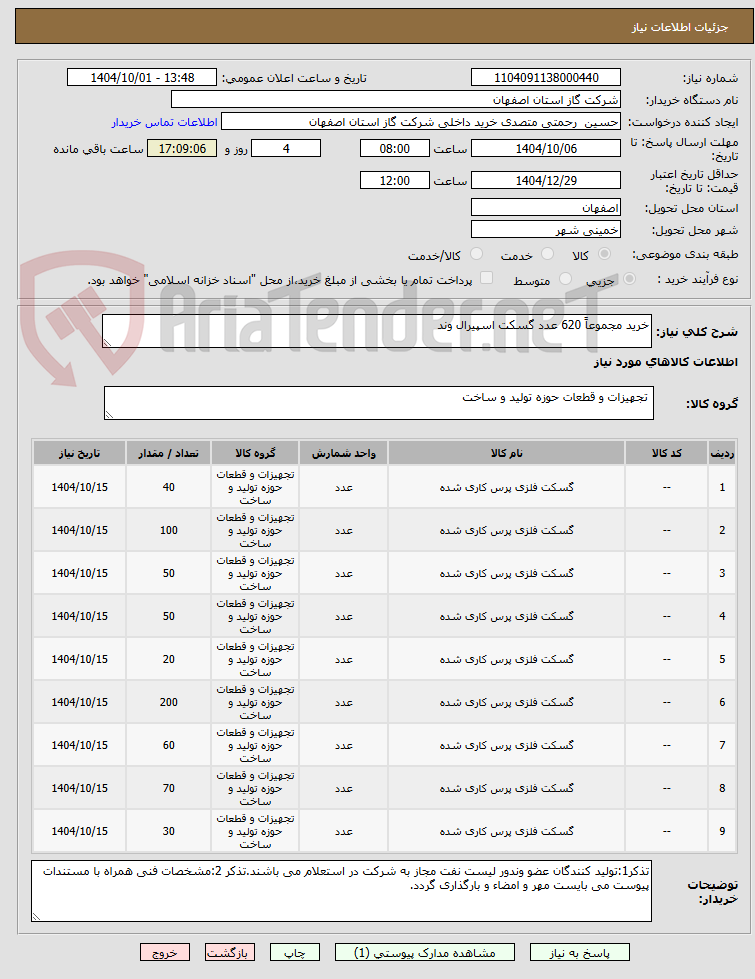 تصویر کوچک آگهی خرید مجموعاً 620 عدد گسکت اسپیرال وند